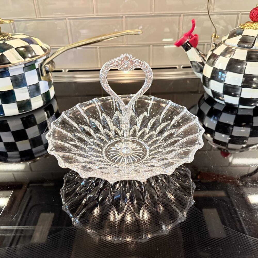 Vintage Crystal candy dish with silver handle